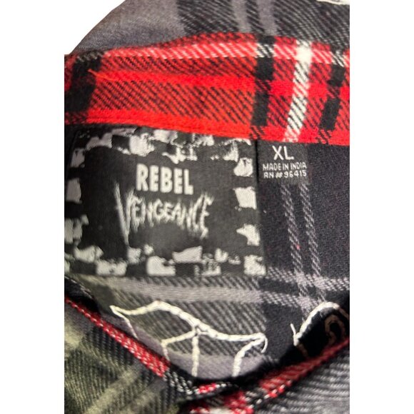 Rebel Vengeance Mens Plaid Patchwork Shirt Jacket XL 100% Cotton Red & Black - Picture 9 of 14